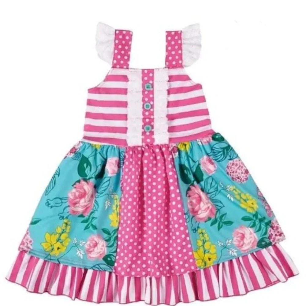 Boutique Girls Striped Floral Sleeveless Dress